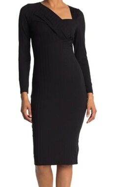 ASTR Long Sleeve Ribbed Dress Twist Front Top Knee Length, Bodycon Size M